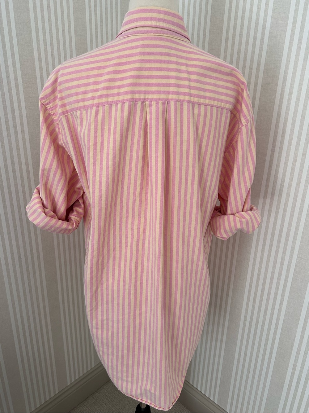 Vintage LL Bean Rare Lemonade Pink/Yellow Striped Button Down USA Size Medium T - Picture 3 of 10
